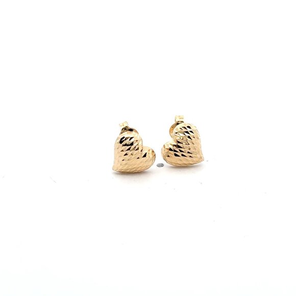 18K Gold Earrings Stud Heart - Picture 1 of 9